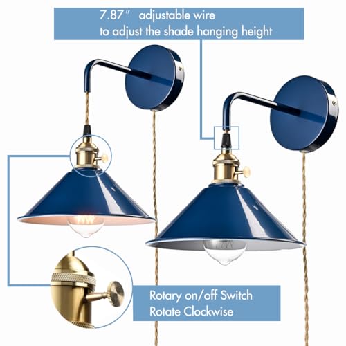 Hanging Height Adjustable Wall Sconce, Blue 2-Pack - color: Plug in Blue*2Pcs