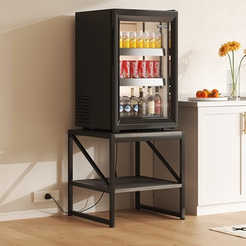 End Table with Charging Station, 20 Inch Square Printer Stand with USB Ports & Power Outlets, Mini Fridge Stand with 2-Tier Storage Shelf Adjustable, Industrial Wood Nightstand for Small Spaces, Grey - color: Grey Oak, size: With Usb
