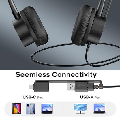 MKJ USB Headset with Noise Cancelling Microphone for Call Center & Office