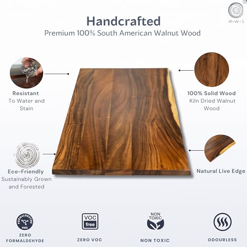 Walnut Standing Desk with Drawer - W60 x D27 Solid Wood Live Edge Adjustable Height Sit Stand Desk - Stable Dual Motor with Memory Presets, Quick Assembly - Stand Up Home Office Table by MWS Studio