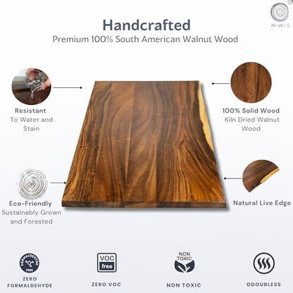 Walnut Standing Desk with Drawer - W60 x D27 Solid Wood Live Edge Adjustable Height Sit Stand Desk - Stable Dual Motor with Memory Presets, Quick Assembly - Stand Up Home Office Table by MWS Studio