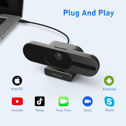 saylas 4K Webcam with Microphone and Speaker, 120° FOV Wide Angle Web cam with Remote, Noise-Cancelling Mics, Auto Focus, Privacy Cover, Plug & Play Web Camera for Computer, USB Webcam for Pc, Laptop - color: 4K/120° FOV
