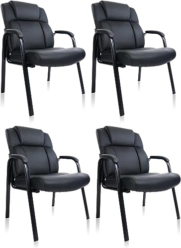 CLATINA Big Tall 500 LBS Wide Guest Chair Heavy Duty, Leather Side Reception Chairs with Padded Armrest No Wheels, Executive Office Desk Chair for Meeting Conference Waiting Room Home, Black 6 Pack - color: Black, size: 4 Pack