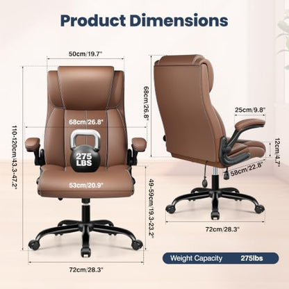 Ergonomic Office Chair, High Back Leather Executive Desk Chair - color: Brown