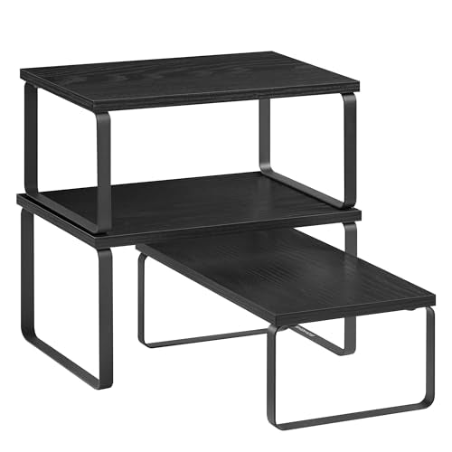 SONGMICS Cabinet Organizer Shelf, Set of 3 Spice Rack, Kitchen Storage | Kitchen Counter Shelves, Kitchen Storage, Spice Rack, Ebony, BYSTRO Collection UKCS220B01 - color: Anthracite Gray + Matte Black
