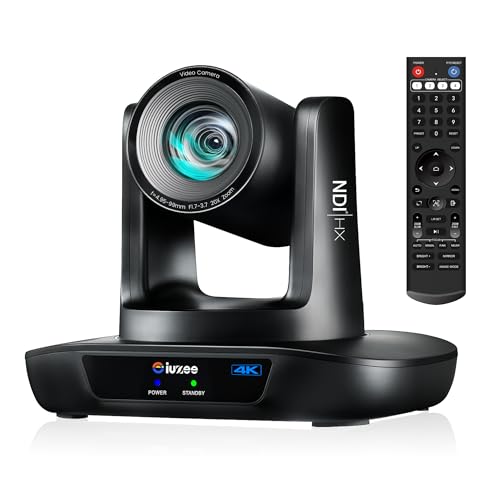 4K NDI PTZ Camera AI-Auto Tracking, 20X Optical Zoom, USB3.0/HDMI/LAN PoE, IP Live Streaming, Conference Room Camera for Church Services Education Conference Events, Work with YouTube OBS - color: inky black