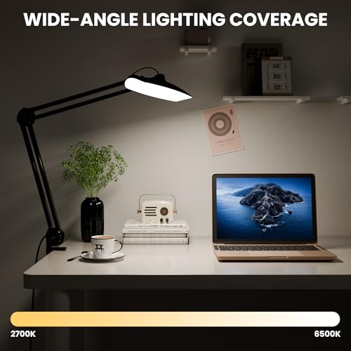 3000 Lumens Adjustable LED Desk Lamp & Task Lamp - Bright, Dimmable Lighting for Office, Crafts, Nails &Salon Hobbies with Clamp (CCT, Black) - color: Black