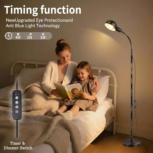 Floor Lamp with Flexible Gooseneck and Rotatable Shade,Standing Lamp include Dimmer LED Bulb,Ideal Tall Lamp with Dimmer and Timer Switch for Reading,Bedside and Living Room (Gold Black Brushed) - color: Gold Black Brushed