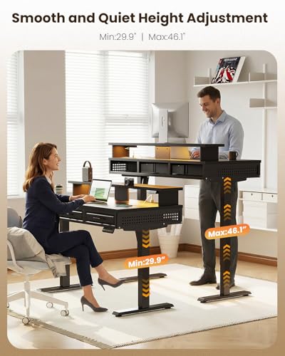 OffiGo 48 Inch Electric Standing Desk with 3 Wood Drawers