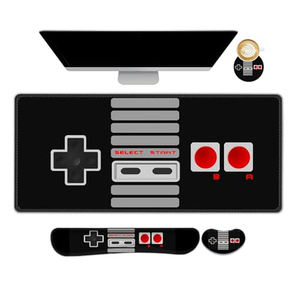ARTSO Large Gaming Mouse Pad, Keyboard Wrist Rest Pad & Wrist Support Mousepad Set, Stitched Edge, Extended, Non-Slip Base, Memory Foam Desk Mat, Black Game Console - color: Black Game Console