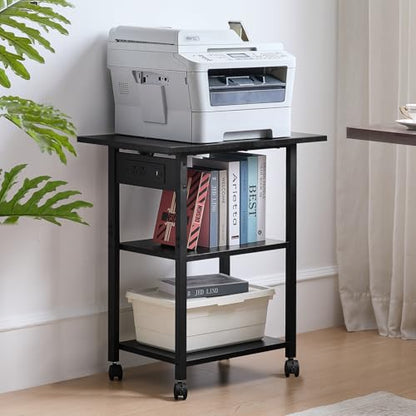 Lerliuo 3-Tier Printer Stand with Charging Station, Rolling Printer Table - color: Black, size: 3-Tier with Charger