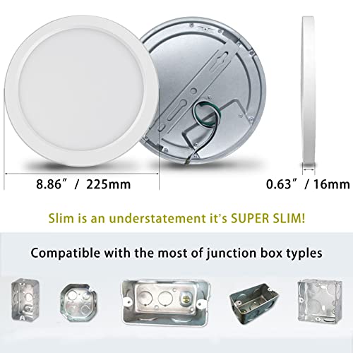 ETL Certified 9 inch 5000K LED Ceiling Light Flush Mount, Ultra Slim 0.63'' Thick Round Flat Kitchen Light Fixtures, Dimmable Ceiling Lights for Bedroom,Bathroom,Hallway 10 Pack(White) - color: 10 Pack White, size: 9 inch