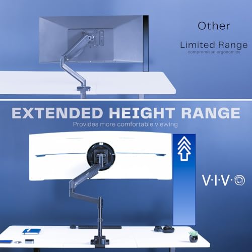 VIVO Heavy Duty Ultrawide Monitor Arm with Pole, 57 inch Screens up to 59.4 lbs, Desk Mount TV and Monitor Stand Designed for Samsung Odyssey Ark, Neo G9, ViewFinity S9, and More, Black, STAND-GT57T