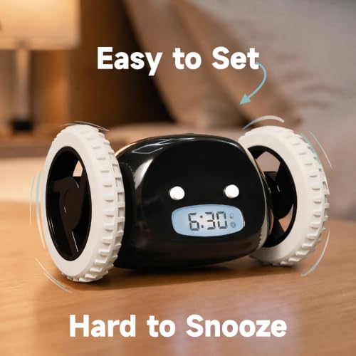 CLOCKY Runaway Digital Loud Rolling Alarm Clock for Heavy Sleeper Adults - color: Black