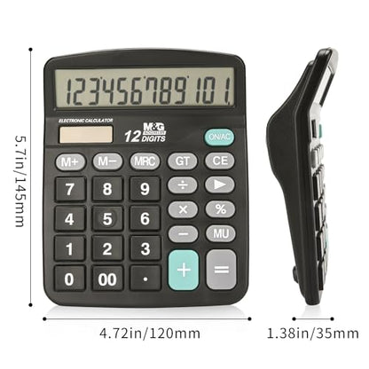 M&G Desk Calculator 12 Digit Office Calculators with Large LCD Display, Dual Solar Power and Battery, Recessed Big Button Calculator for Office Home (Black) - style: Basic