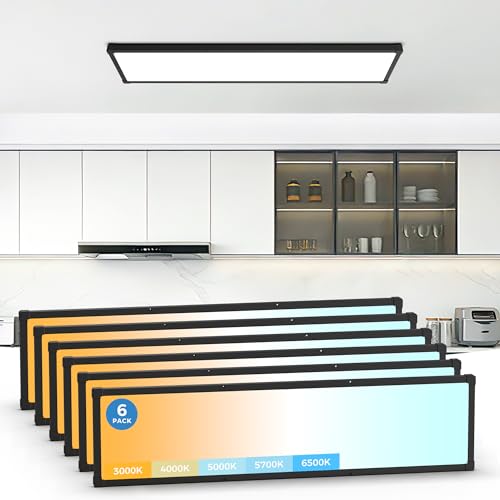 1x4 LED Flat Panel Light Surface Mount 6Pack,5CCT Selectable,Black - color: Black