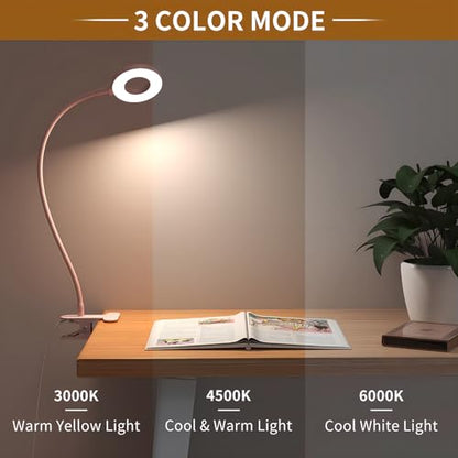 iZELL LED Desk Lamp with Clamp, Reading Light with 3 Color Modes & 10 Brightness Levels, Flexible Arm Book Light for Kids Reading in Bed at Night, Clip on Table, Computer, Zoom Meetings - 27.6'' Pink - size: 27.6'' Pink