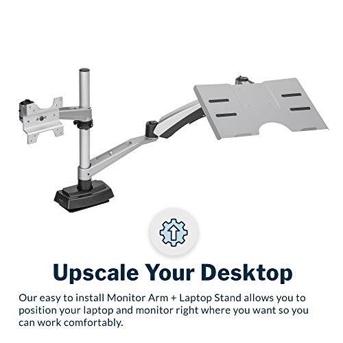 Vari Monitor Arm & Laptop Stand - VESA Compatible Mount with 360 Degree Rotation & 15" Laptop Stand with Adjustable Height, Monitors up to 27 inches, 19.8 lbs Capacity - Single Monitor & Laptop Holder - style: Monitor Arm & Laptop Stand