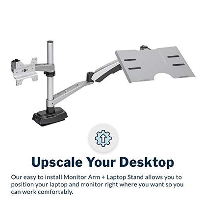Vari Monitor Arm & Laptop Stand - VESA Compatible Mount with 360 Degree Rotation & 15" Laptop Stand with Adjustable Height, Monitors up to 27 inches, 19.8 lbs Capacity - Single Monitor & Laptop Holder - style: Monitor Arm & Laptop Stand