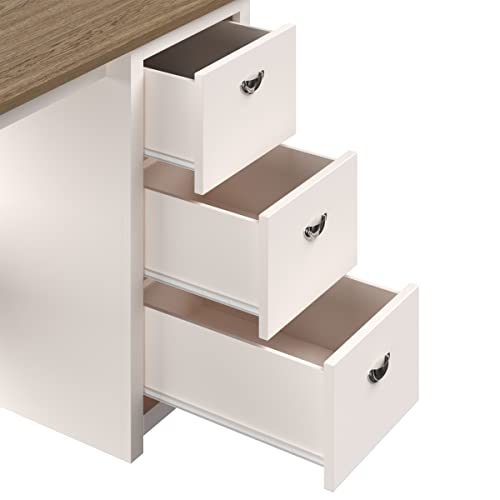 Lavish Home Computer Desk with 3-Drawer File Cabinet, White and Wood