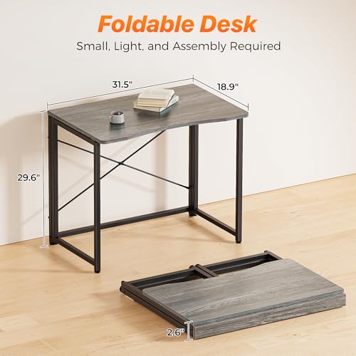 Huuger Folding Desk for Small Spaces, 31.5 Inch Foldable Computer Table - color: Grey, size: 18.9"D X 31.5"W