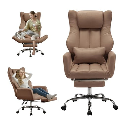 JOMEED Cross Legged Office Chair with Footrest,Flip Armrest,Brown - color: Brown