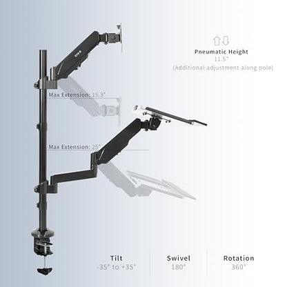 VIVO Sit-Stand Height Adjustable Pneumatic Spring Arm Keyboard Tray Desk Mount for 1 Screen up to 32 inches STAND-SIT1B - size: Desk Mount - Single