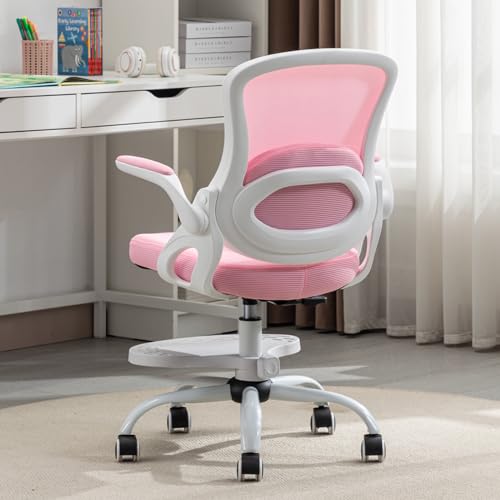 Kids Desk Chair,Ergonomic Study Chair with Adjustable Height,Swivel Mesh Desk Chair with Wheels,Home Office Chair for Children in Home Bedroom Pink - color: Pink