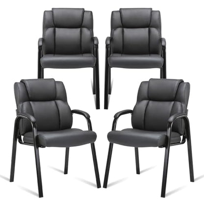 CLATINA Leather Guest Chair with Padded Arm Rest for Reception Meeting Conference and Waiting Room Side Office Home Black 4 Pack - color: Black, size: 4 Pack