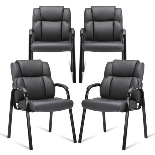CLATINA Leather Guest Chair with Padded Arm Rest for Reception Meeting Conference and Waiting Room Side Office Home Black 4 Pack - color: Black, size: 4 Pack