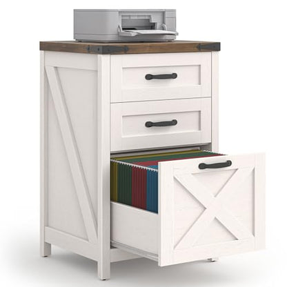 Farmhouse File Cabinet with 3 Drawers for Home Office, White and Brown - color: Rustic White and Brown, size: 3 Drawers