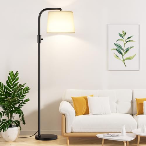 Fully Dimmable Floor Lamp with 9W LED Bulb, Standing Lamp for Living Room with Adjustable Head, Modern Tall Light with Rotary Switch for Office, Black and White - color: C:Black and Linen White