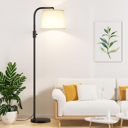 Fully Dimmable Floor Lamp with 9W LED Bulb, Standing Lamp for Living Room with Adjustable Head, Modern Tall Light with Rotary Switch for Office, Black and White - color: C:Black and Linen White