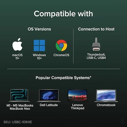 Plugable USB C Hub: 10-in-1 Multiport Adapter (8K/4K 144Hz HDMI 2.1, 2.5G Ethernet, 140W Charging, 10Gbps Data) Driverless IT Deployment for MacBook Pro/Air Windows Thunderbolt Chromebook, USBC-10IN1E