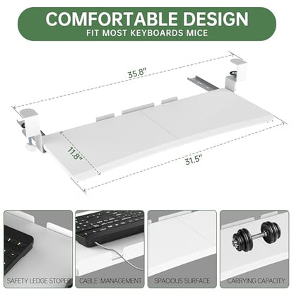 UPGRAVITY Extra Large Keyboard Tray Under Desk - Slide Out with Sturdy C-Clip Mount System, 31.5" (35.8" Including Clamps) x 11.8" Put-Out Keyboard Tray Computer Drawer for Ergonomic Typing, White - color: White