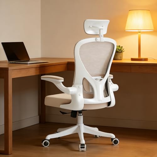 Ergonomic Office Desk Chair High Back Mesh Computer Chair | 360° Swivel Adjustable Lumbar Support & Flip-Up Armrests capacity 300 lbs capacity - color: 02khaki