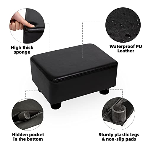 CAROLMADE Small Foot Stool Ottoman Footstool with Legs Under Desk Footrest for Living Room Bedroom and Office, Black - color: Pu Black, size: 11"d X 15.4"w X 8.3"h