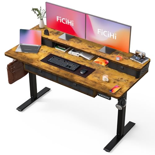 FiCiHi 55x24 Inch Electric Standing Desk, 4 Drawers, Adjustable Height Desk - color: Rustic Brown, size: 55"x24" (4 Drawers)