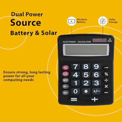 Lily's Home Jumbo 12-Digit Desktop Calculator (Black), Solar/Battery Dual Power, Large Tilted LCD Display, Big Button Design, Quiet Operation, for Office, School, Business & Home Use - color: Black