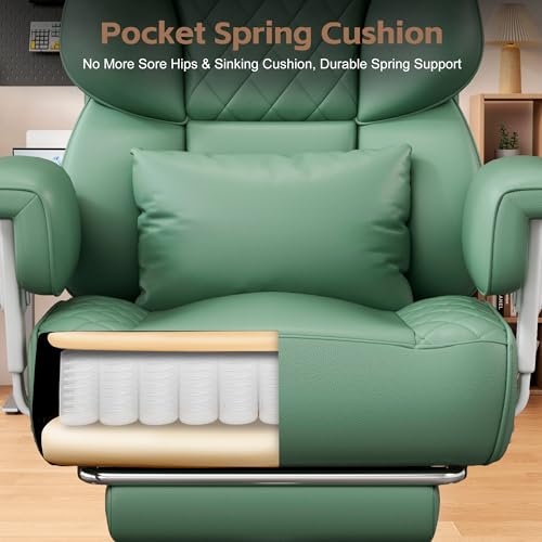 Vonesse Office Chair, Desk Chair with Soft Adjustable Armrests, Ergonomic High Back Gaming Chair with Lumbar Support, Executive Computer Chairs with Footrest (PU Leather, Green) - color: Green