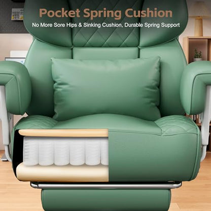 Vonesse Office Chair, Desk Chair with Soft Adjustable Armrests, Ergonomic High Back Gaming Chair with Lumbar Support, Executive Computer Chairs with Footrest (PU Leather, Green) - color: Green