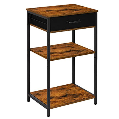 BTY Printer Stand with Storage 3 Tier Home Printer Table with Drawers Multifunctional Under Desk Printer Shelf Holder Industrial End Table Nightstand for Fax Machine Scanner Files Brown