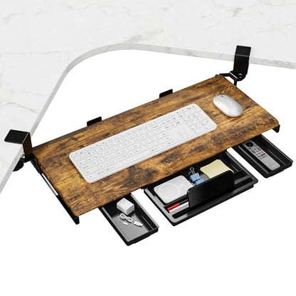 ETHU Corner Keyboard Tray Under Desk with Metal Rail, 26.8x11.8", Walnut - color: Wood