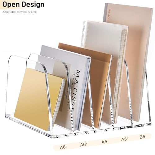 YUXUN Clear Acrylic Desktop File Sorter Organizer,Upright File Organizer, 5-Section Bookshelf for Home Office & Classroom - size: 5-Section