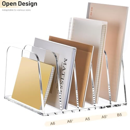 YUXUN Clear Acrylic Desktop File Sorter Organizer,Upright File Organizer, 5-Section Bookshelf for Home Office & Classroom - size: 5-Section