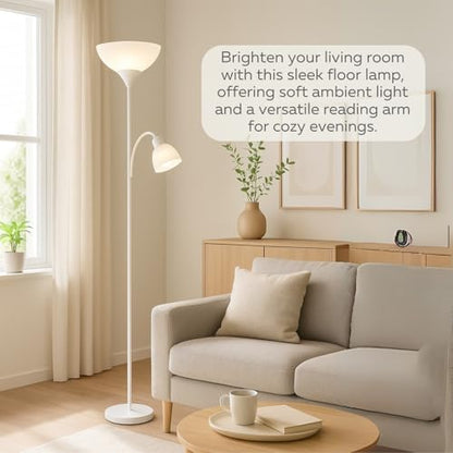 LIGHTACCENTS Floor Lamp with White Plastic Shades, Adjustable Standing Lamp, Reading Light, Head Lamp, Ideal Floor Lamps for Living Room, Measures 12x12x72 inches - color: White Reading Lamp