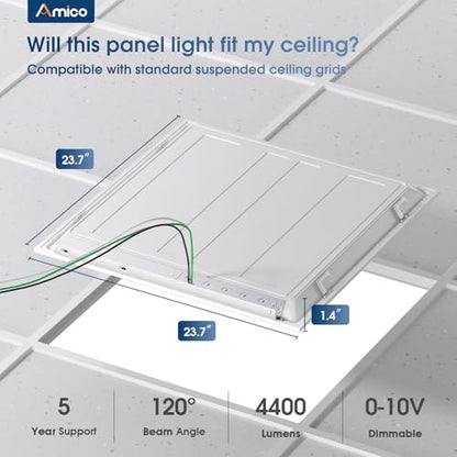 Amico 2 Pack 2x2 LED Flat Panel Light with 3CCT, 40W, 5000LM, UL/FCC