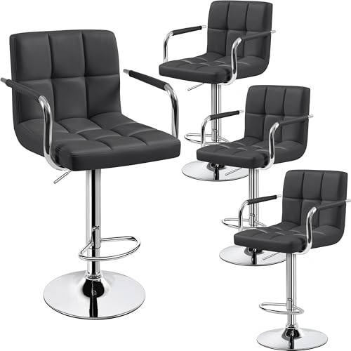 Yaheetech Bar Stools Set of 4, Swivel with Backs, Adjustable Height, Gray - color: Grey, size: Set of 4