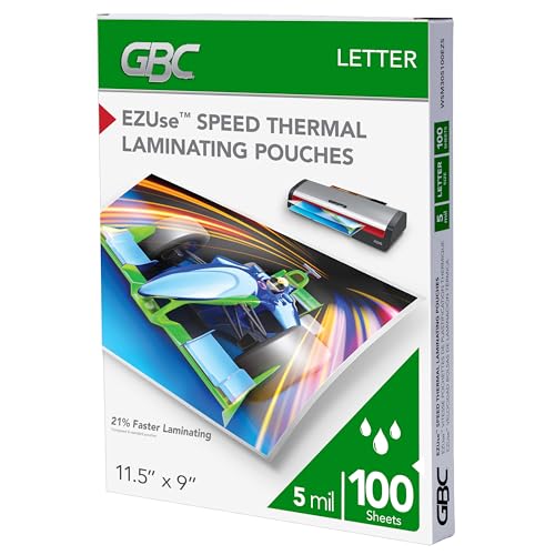 GBC Laminating Sheets, Thermal Laminator Pouches for 12" Laminators, 5 Mil, Fits Letter Size Paper 11.5 x 9 Inch, EZUse Speed, 100 Count (WSM305100EZS) - size: 100 Count (Pack of 1), style: EZUse Speed