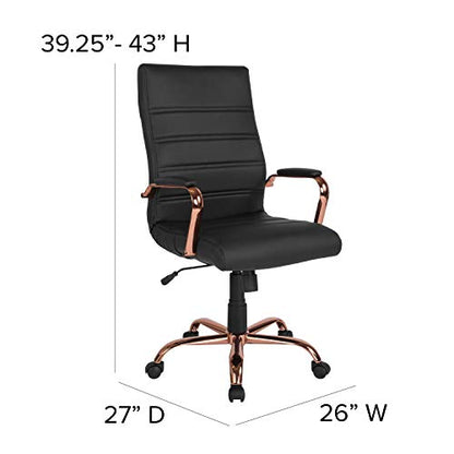 Flash Furniture High Back Black LeatherSoft Executive Swivel Office Chair with Rose Gold Frame and Arms | 360° Swivel, Height Adjustable, Commercial Grade - color: Black Leathersoft/Rose Gold Frame